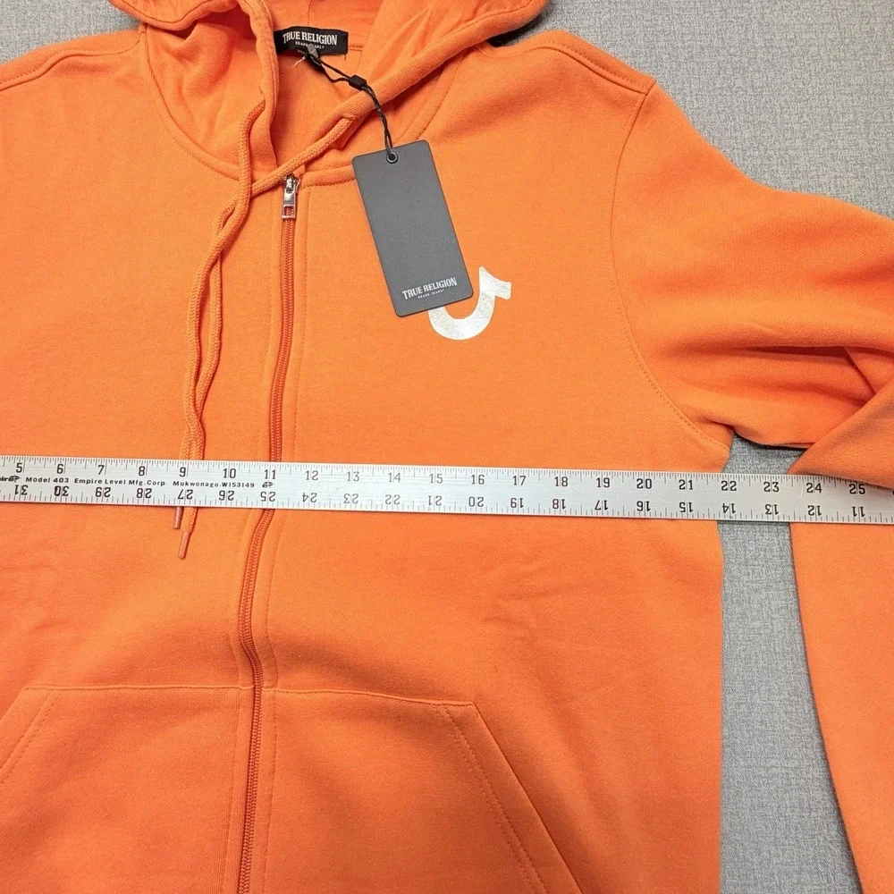 True Religion Metallic Buddha Zip Hoodie Mens M Papaya Orange Fleece NWT 700440